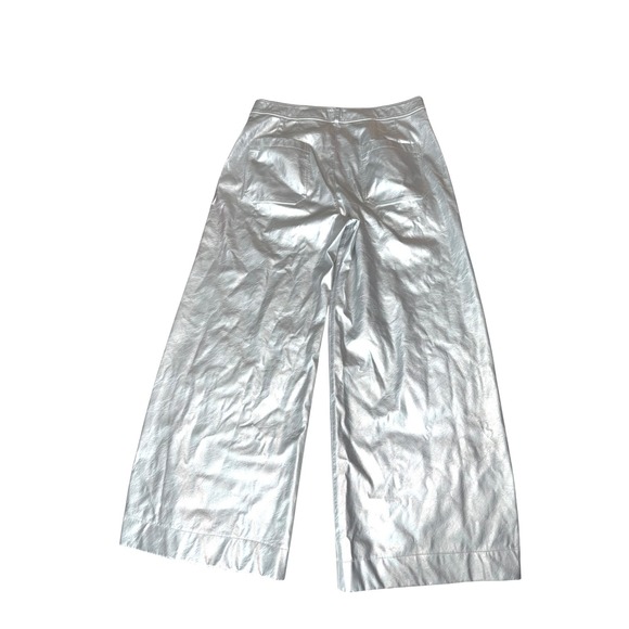 Maeve Anthro The Ettie Highrise Wide Leg Crop Faux leather metallic pants 33T - Picture 6 of 13